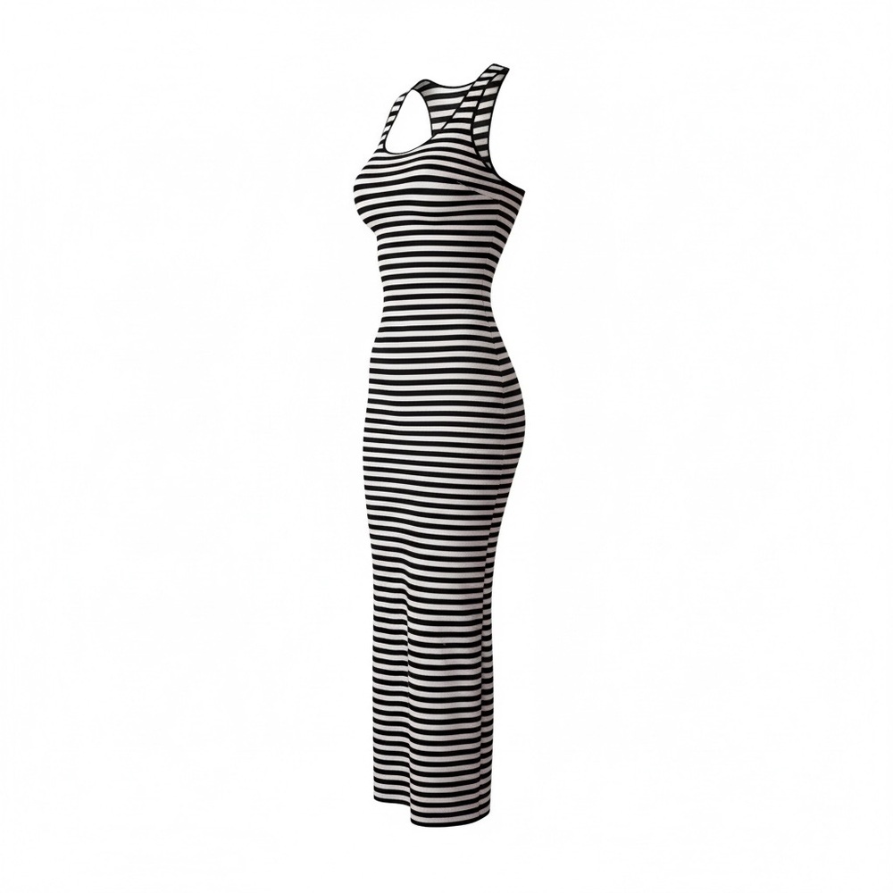 Striped Black & White Racerback Maxi Dress